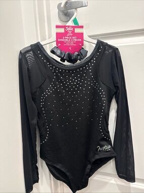 Justice Black Long Sleeve Rhinestone Dance Leotard - Girls Size 12/14